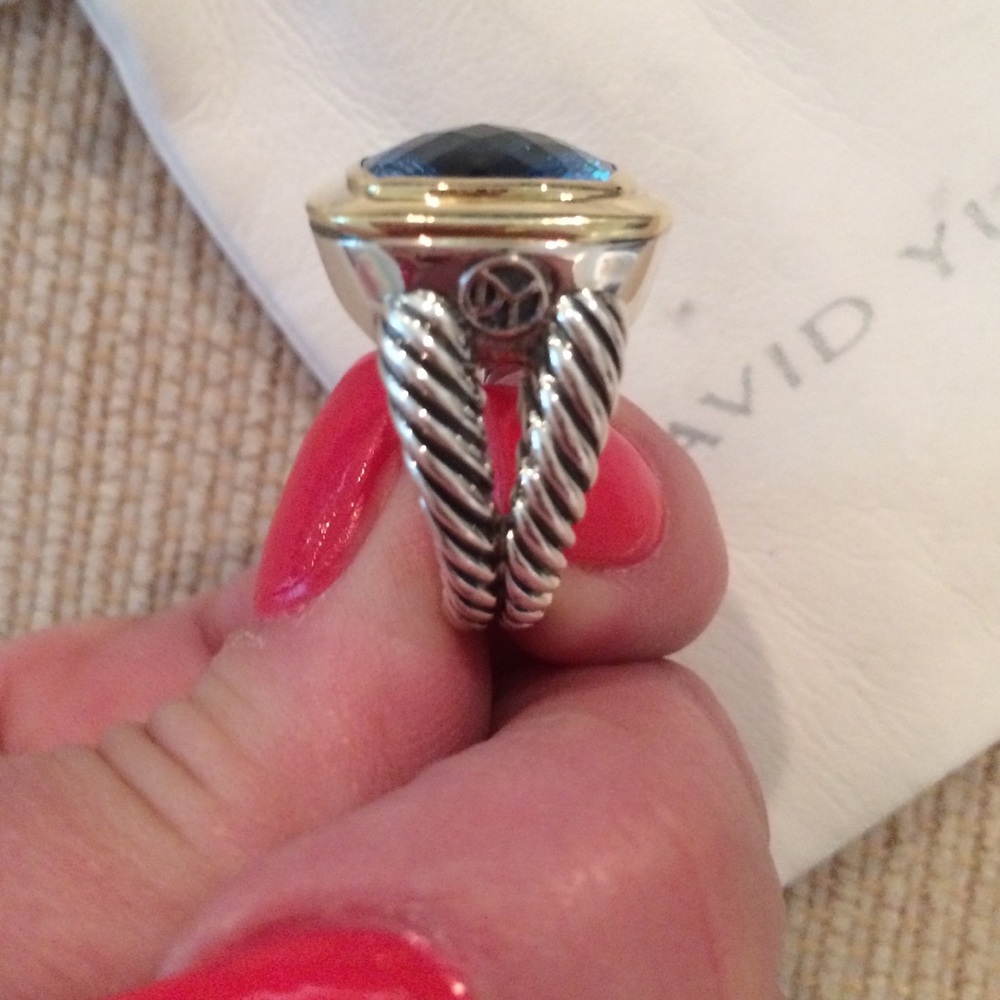 David Yurman 14mm 18k/sterling blue topaz ring 7 - Picture 3 of 4